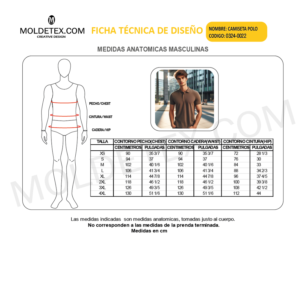 📐 MOLDE CAMISETA MASCULINA TIPO POLO